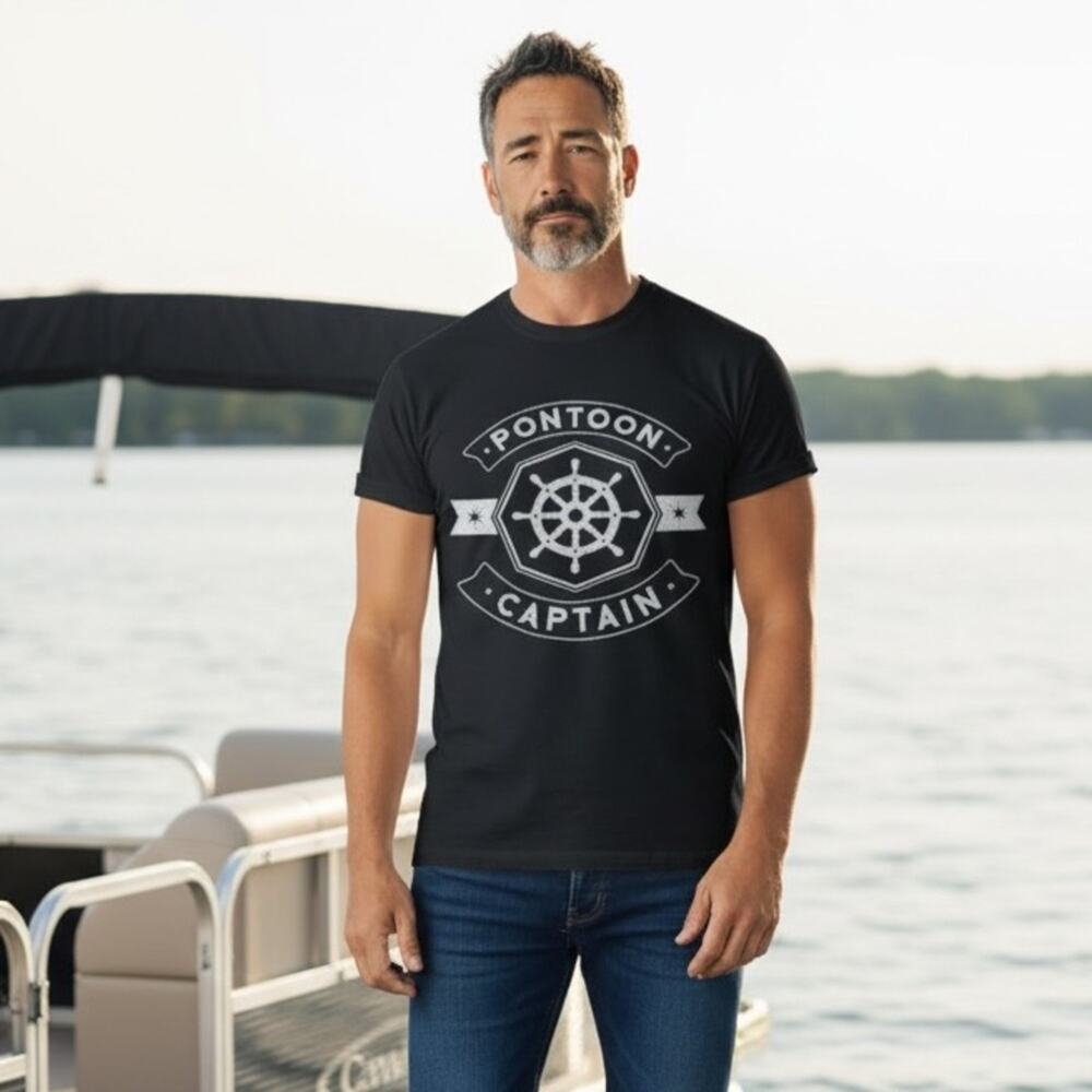 PONTOON CAPTAIN Men’s Large Black Cotton T-shirt